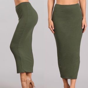 TAB OLIVE BODYCON MAXI SKIRT